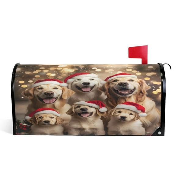 Ryvnso Mailbox Cover Christmas Golden Retrievers Dogs Magnetic Mailbox Wrap Standard Size 21x18 Inch