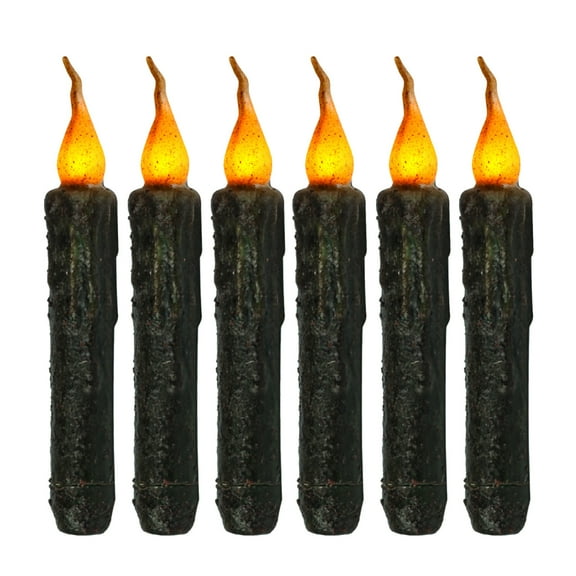 CASAFUN Taper Primitive Candles with Timer 6pcs Real Wax Hand Dipped Battery Operated Flameless Candles for Christmas Halloween Home Decor Church
