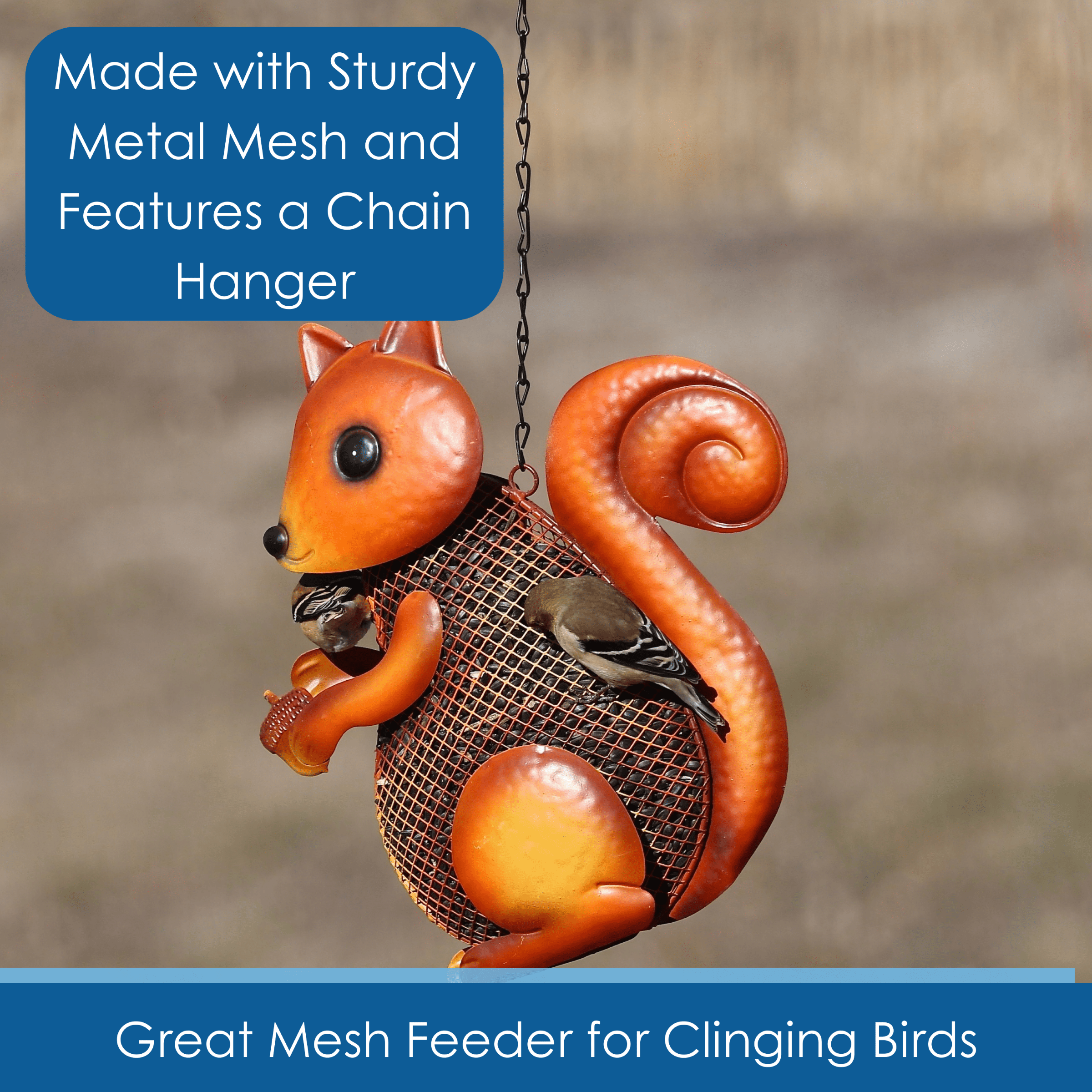 Gift Essentials Sunflower Seed Feeder Squirrel Metal Mesh Bird Feeder, Brown