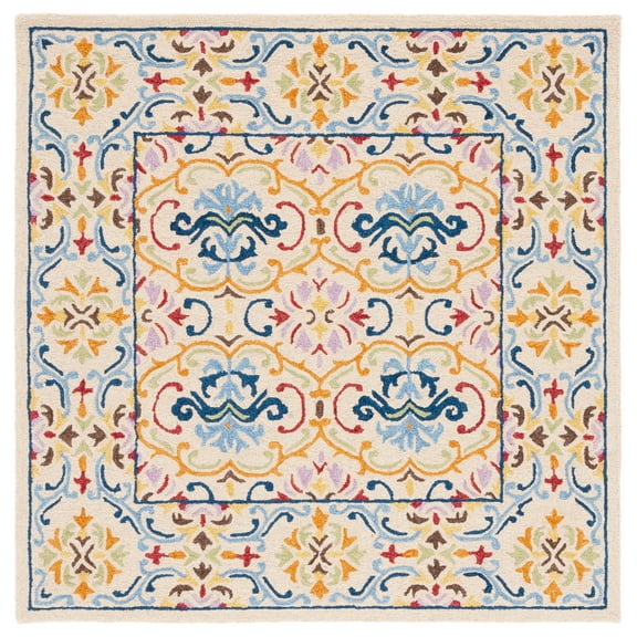 SAFAVIEH Micro-Loop Carlene Medallion Area Rug, Beige/Blue, 5' x 5' Square