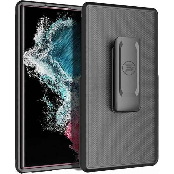 Wireless ProTech Case Compatible with Samsung Galaxy S22 Ultra 5G (Screen Size 6.8 inch only). Dual Layer Hybrid Case and Belt Clip Holster Combo with Screen Protector