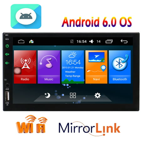 Android 6.0 System in Dash 7 inch Double 2 Din Head Unit Car Stereo am FM RDS Radio MP5 Player Support GPS Navigation Bluetooth WIFI 4G/3G CAM-IN OBD2 Mirror Link Function Receiver built-in