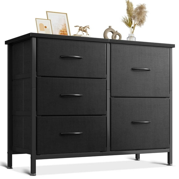 AODK Small Fabric Dresser Chest of Drawers for Bedroom and Living Room with 5 Storage Drawers, Ideal for Closet Organizer and TV Stand, Black
