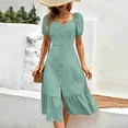thumbnail image 4 of ZQUUVOU Women's Square Neck Midi Dress Puff Sleeves Button Front Ruffle Hem Elegant Sundress Casual Summer Beachwear Blue, 4 of 6
