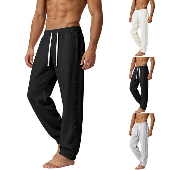 Ndbuld Mens Athletic Pants Summer Sagging Loose Straight Leg Wide Leg Casual Pants For Cool Sports Pants Black,XXXL