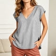 thumbnail image 4 of Women's Summer Casual V-Neck Striped Short Sleeve Top, 4 of 8