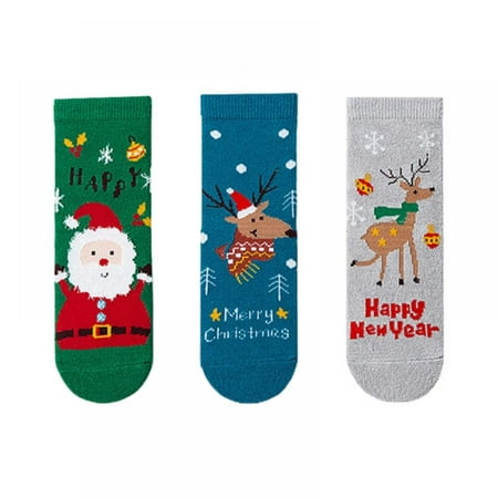 

Christmas Socks 3 Pairs Unisex Santa Claus Cotton Winter Socks Reindeer Snowman Bear Pattern Socks for Kids