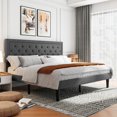 thumbnail image 3 of Sifurni King Bed Frame Upholstered Platform Bed with Adjustable Headboard, No Box Spring Needed, Deep Gray, 3 of 9