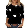 thumbnail image 2 of SDNall Mode Femmes T-shirt Imprimé Mi-Longueur Manches 3/4 Blouse Col Rond Hauts Décontractés, 2 of 9
