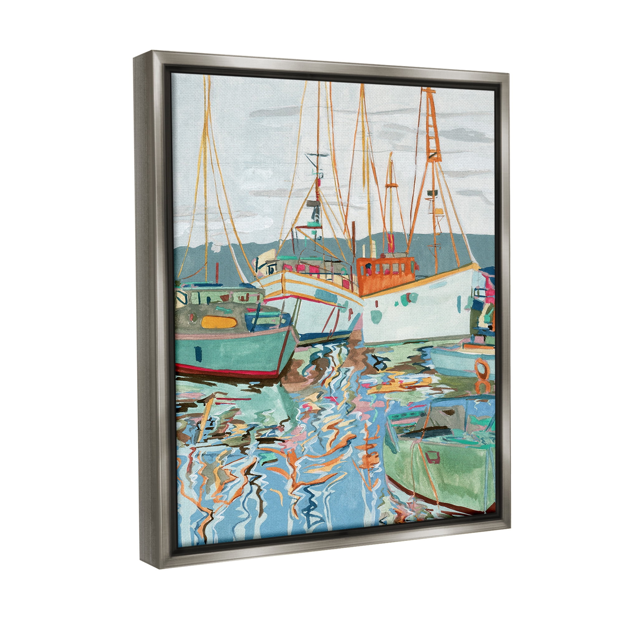 Stupell Industries Modern Boating Harbor Transportation Painting Gray Floater Framed Canvas Art Print Wall Art, 17 x 21