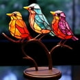 thumbnail image 6 of Colorful Birds Ornament, Acrylic Modern Style Tabletop Bird Figurine Decorative Ornaments, Stained Birds On Branch Decor for Living Room, Bedroom, Desktop, Cabinets, Garden, 6 of 9