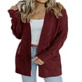 thumbnail image 3 of Women Cable Knitted Cardigan Outwear Solid Color Long Sleeve Open Front Sweater Jacket with Pockets, 3 of 6