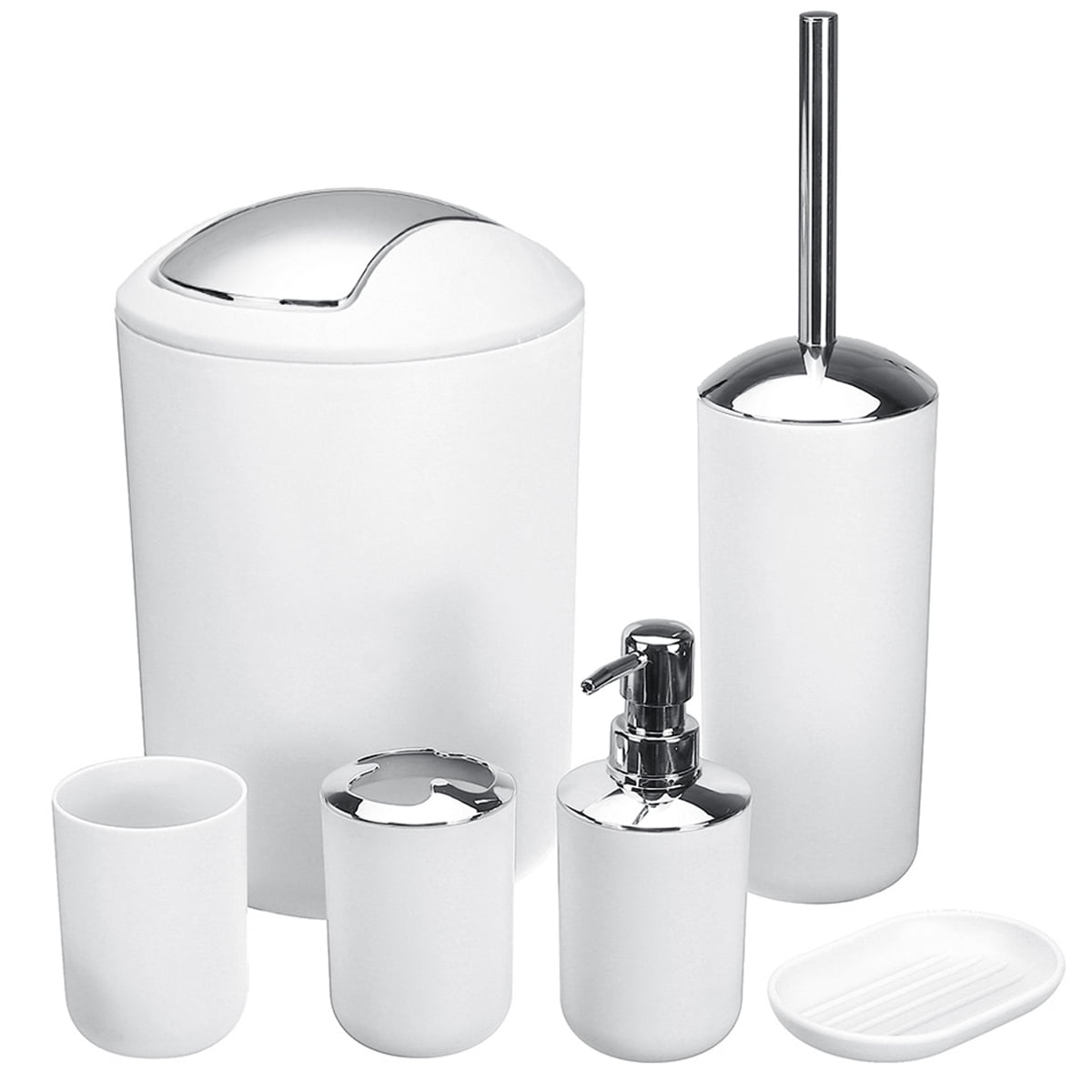 6PCS Colour Matching Shower Bathroom Accessory Set Soap Dish Dispenser Bin Brush 
