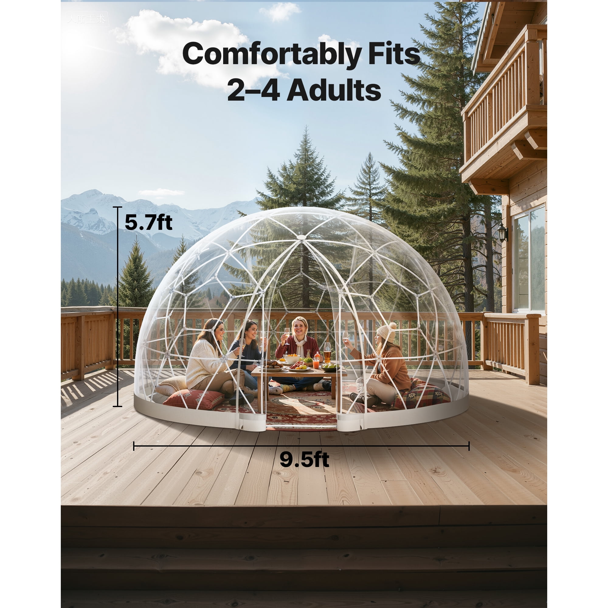KFFKFF Outdoor Garden Dome Tent 9.5 x 5.7 ft Transparent Bubble Tent for 2-4 People, Weather-Resistant Greenhouse, PVC Igloo Tent for Patio, Camping, Events