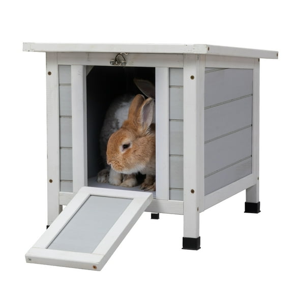Weatherproof Fir Wood Small Pet Hutch Retreat with Openable Asphalt Roof & Ramp Door, Indoor Outdoor