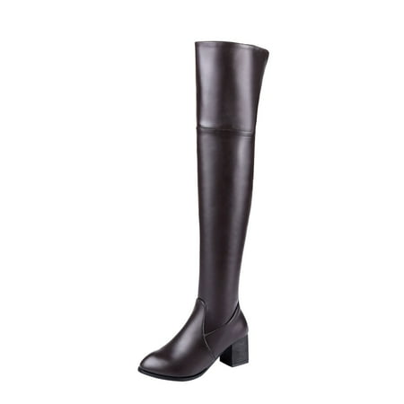 

DVKOVI Women’S Cowboy Boots Tall Cowboy Boots Women Women New Thick High Heels Warm Plush Leather Boots Autumn and Winter Fashion Boots Half Zippered Over Knee Boots Brown 40