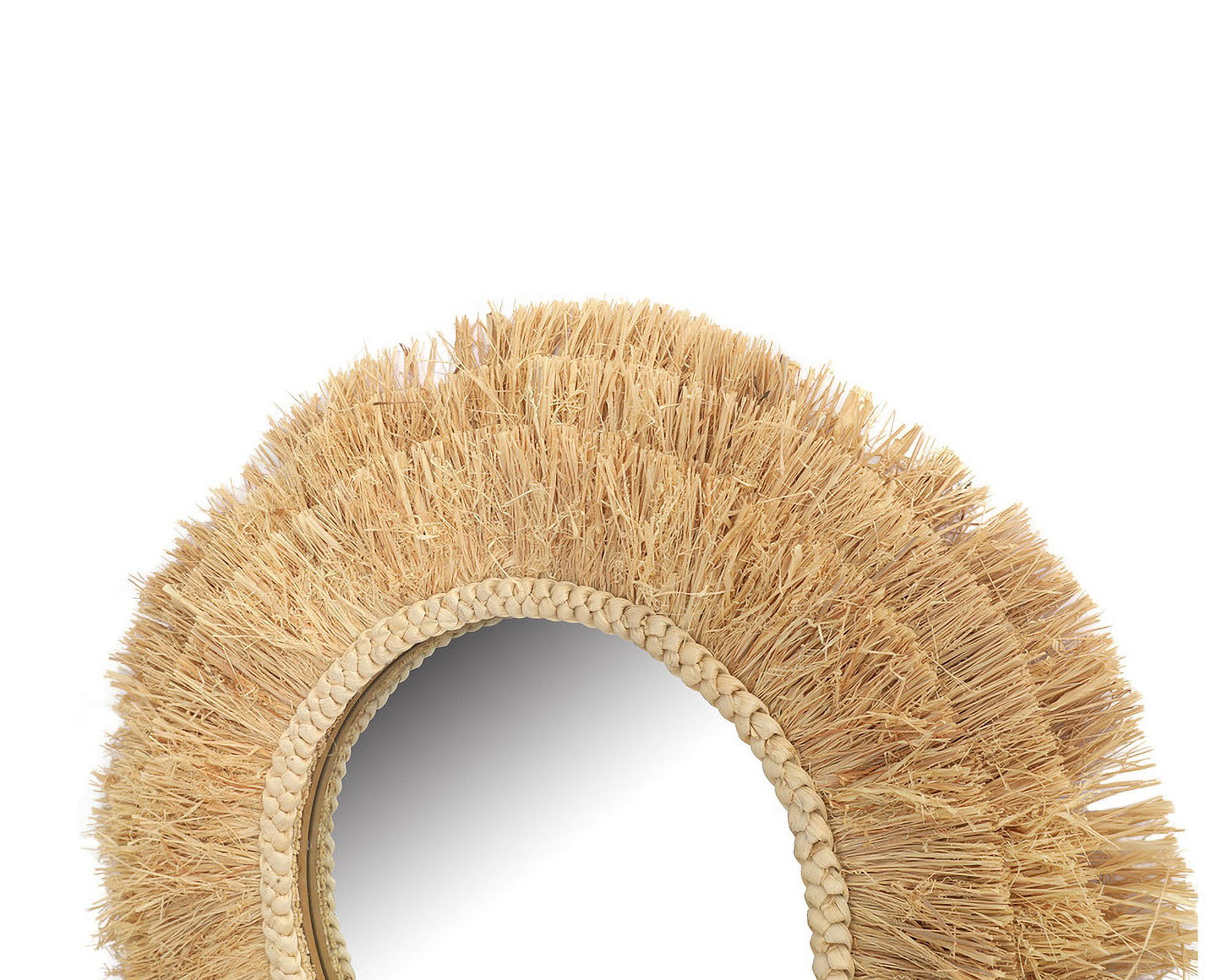 Rayna Tan Round Grass Wide Frame Boho Wall Mirror