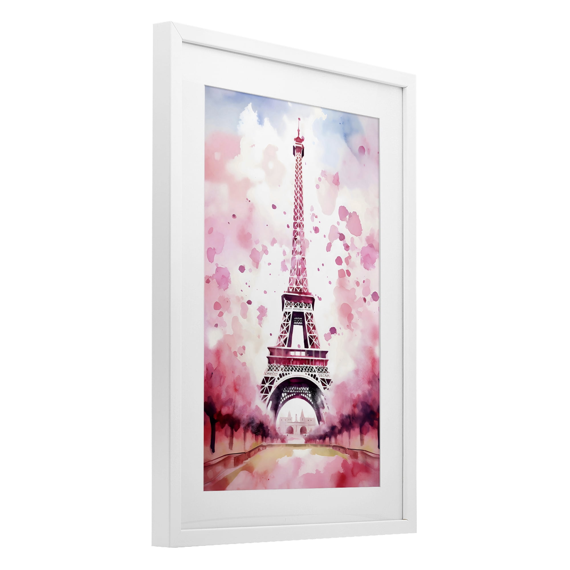 Stupell Industries Blush Watercolor Eiffel Tower White Framed Print Under Glass, design by Creative Studio