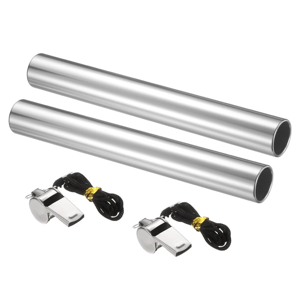 Testigo de Relevos de Atletismo, Testigo de Aluminio para Equipo de Carrera con Silbato 11.5" & 2 Paquete & Plata - Ideal para (Al aire libre/Atletismo/Deportes/Carrera/Juego)