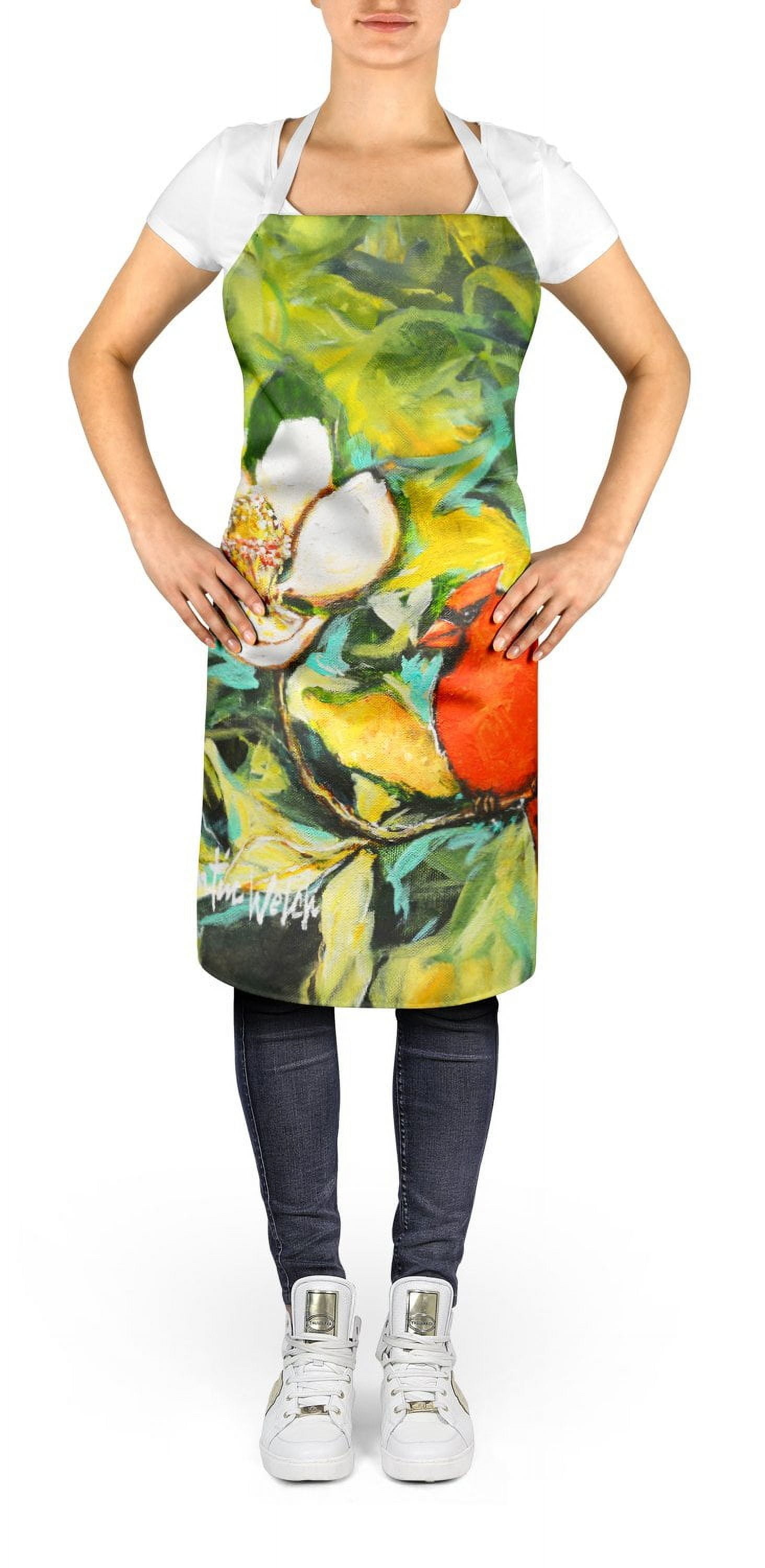Cardinal with Magnolia Apron 27 in x 30 in