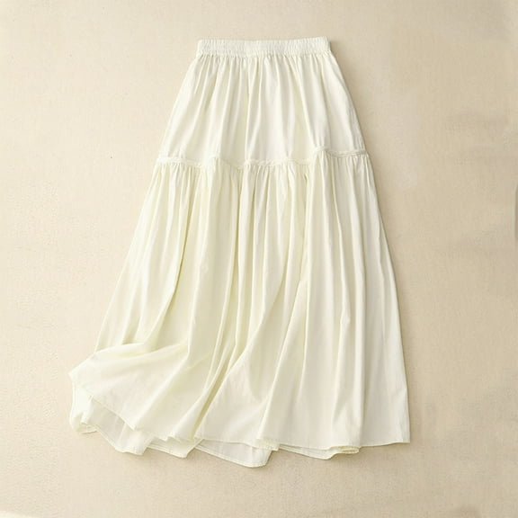 Yuwull Skirts for Women Elastic High Waisted Vintage 2025 Summer Flowy Ruffle A Line Midi Skirts with Pockets