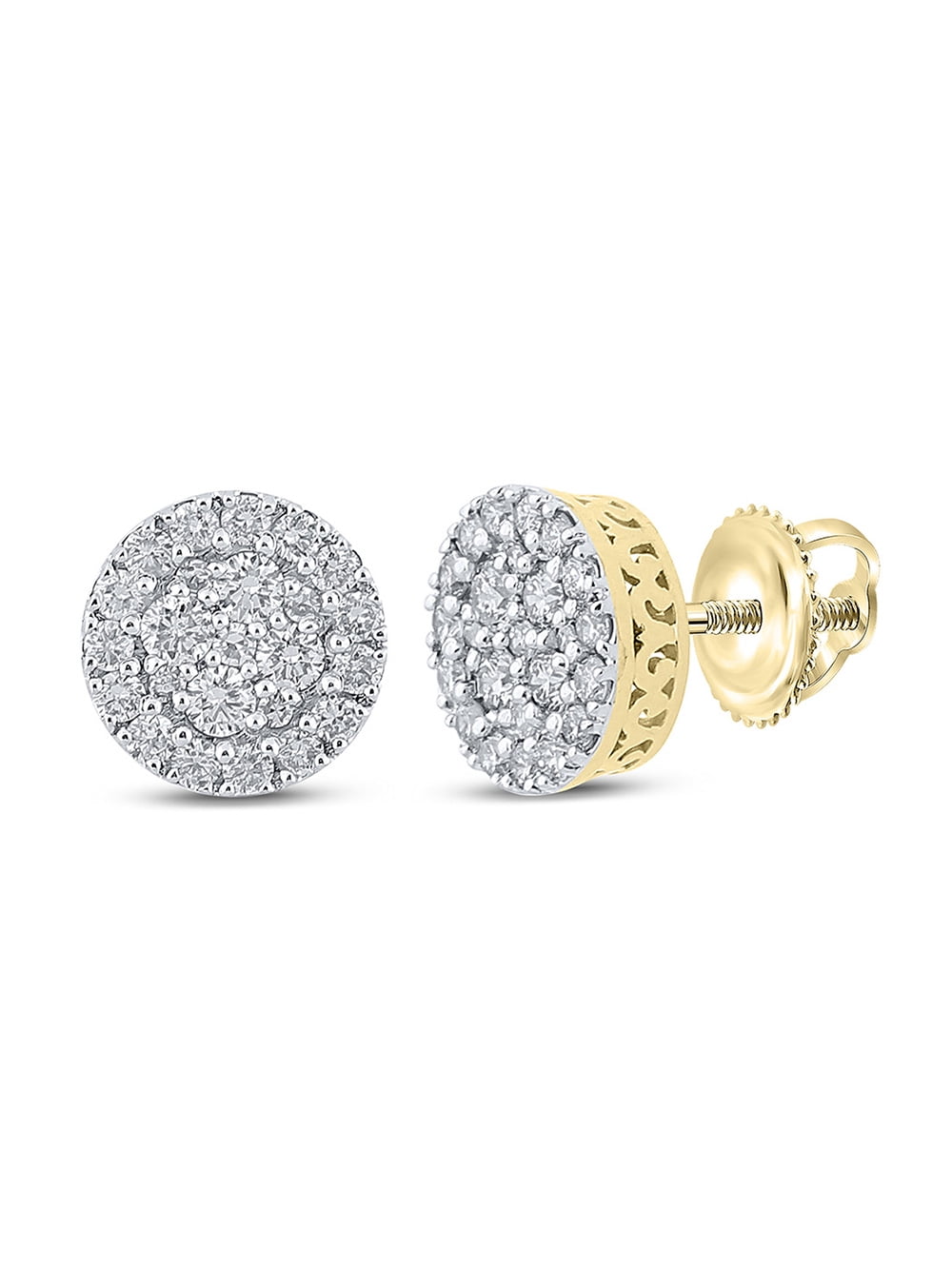 Macey Worldwide Jewelry 10k Yellow Gold Mens Diamond Earrings 5/8 Ctw