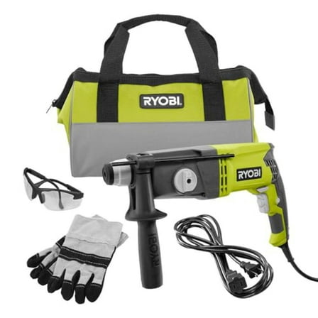 RYOBI SDS-Plus Rotary Hammer Drill Set With Safty Glasses Work Gloves SDS65SB