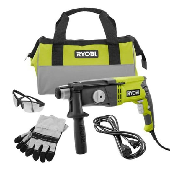 RYOBI SDS-Plus Rotary Hammer Drill Set With Safty Glasses Work Gloves SDS65SB
