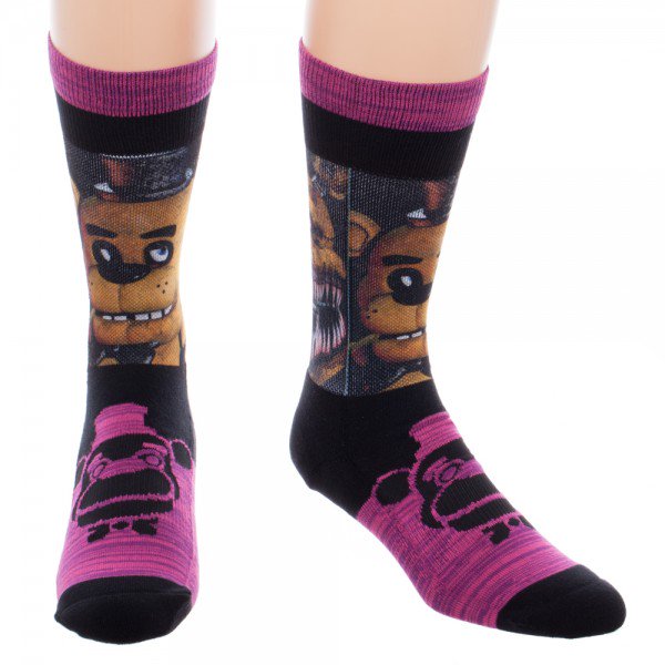 Five Nights at Freddy's Crew Socks Sublimated Panel Marled New