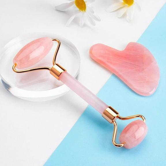 Rose Quartz Face Roller And Gua Sha Set Natural Jade Gouache Scraper Gua Sha Massage Quartz Roller Facial Lifting Massage Tool,type 7
