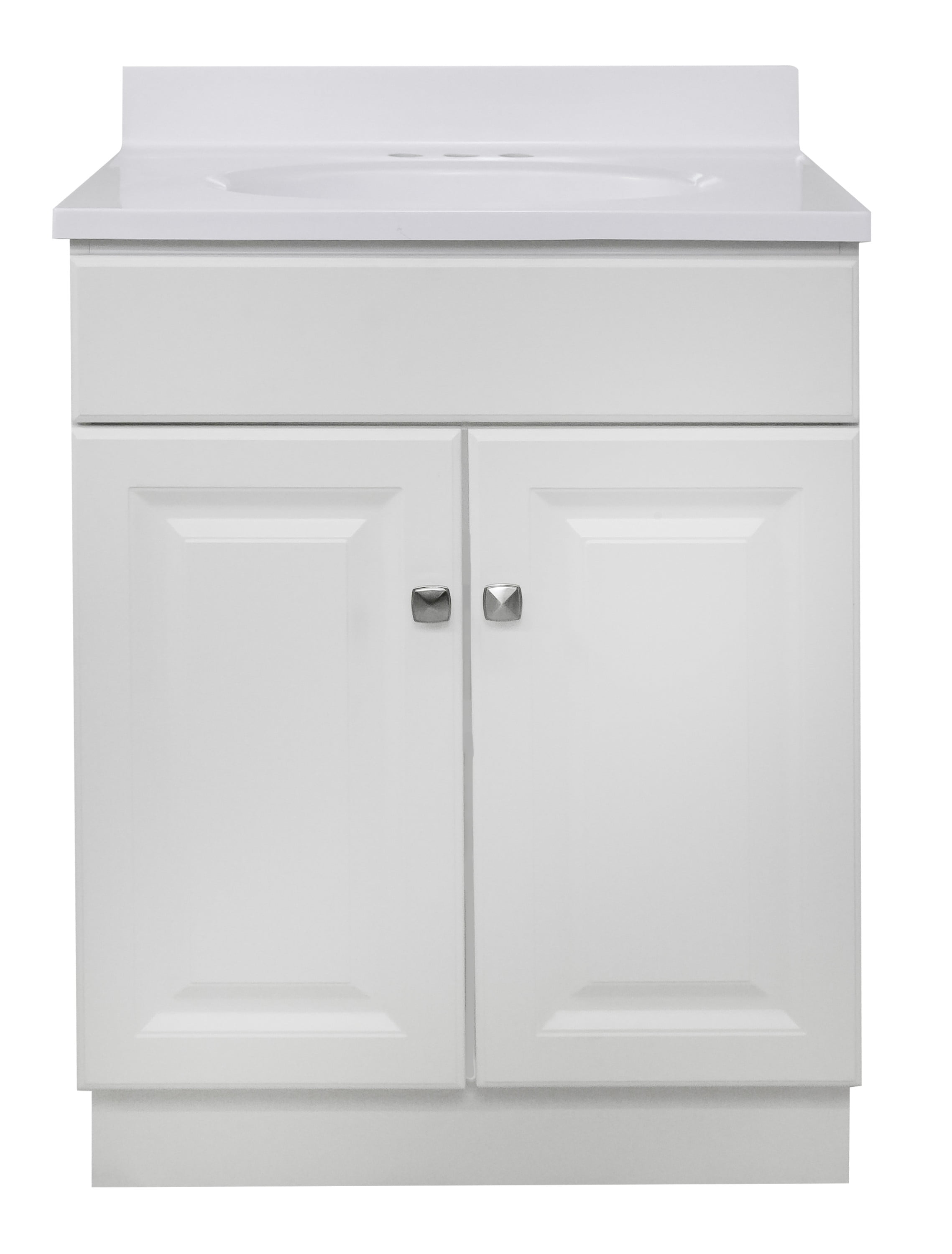 Design House 591198 Wyndham 2-Door Bathroom Vanity with Cultured Marble 4" Centerset Solid White Vanity Top, Unassembled, 25x19, White