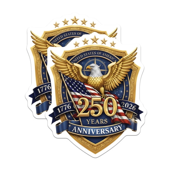 (2 Pack) USA 250th Anniversary Stickers - Bald Eagle American Flag - Patriotic Heritage Decals - American Independence – Bumper, Truck, Laptop Decal Set - BMCS253