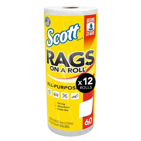 Scott Rags On A Roll 54992, All-Purpose Towels, 9.4"x11" sheets 60 Towels/Roll, 12 Rolls/Case, 720 Towels/Case