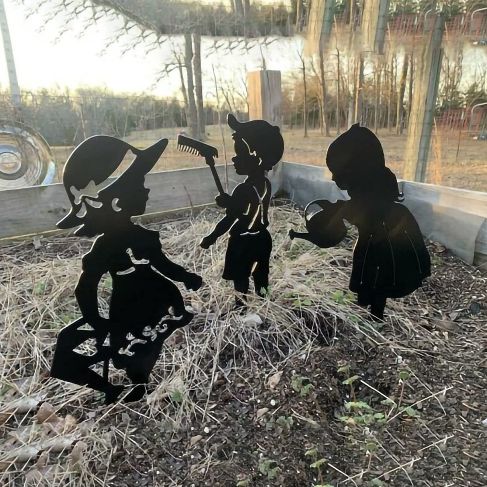 Cheers.US Garden Metal Statue Boy and Girl, Yard Silhouette Art Outdoor