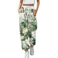 thumbnail image 1 of Womens Pants Womens Pants Patterns Womens Soft Printed Pockets Oversized Loose Elastic Sports Pants Fashionable Sports Pants Adult Female Clothes Green Size M, 1 of 4