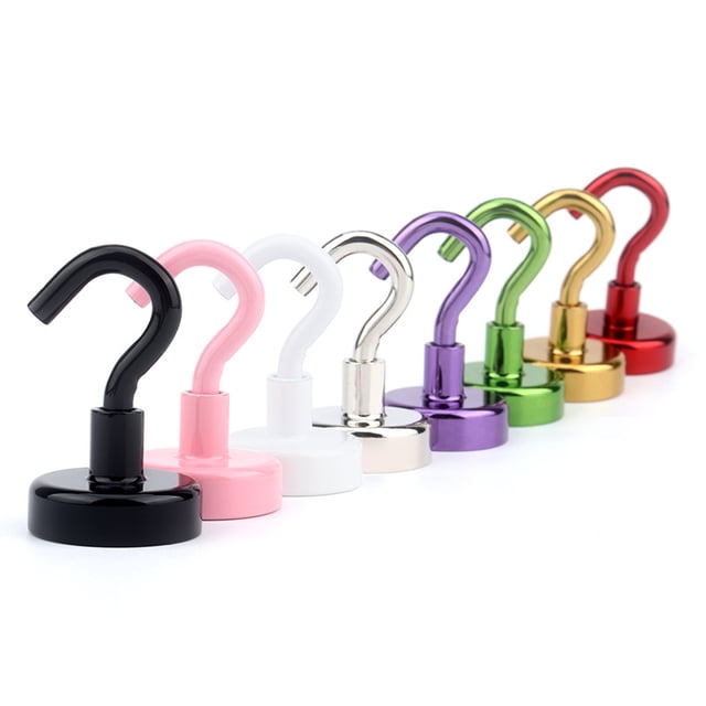 Gancho magnético de color chapado en metal para el hogar, fuerte gancho magnético galvanizado de color que absorbe el hierro