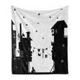 thumbnail image 1 of Monochrome Soft Flannel Fleece Throw Blanket, Dreamer Young Girl Watching Birds in a Ghetto Alley among Houses, Cozy Plush for Indoor and Outdoor Use, 70" x 90", Charcoal Grey and White, by Ambesonne, 1 of 5