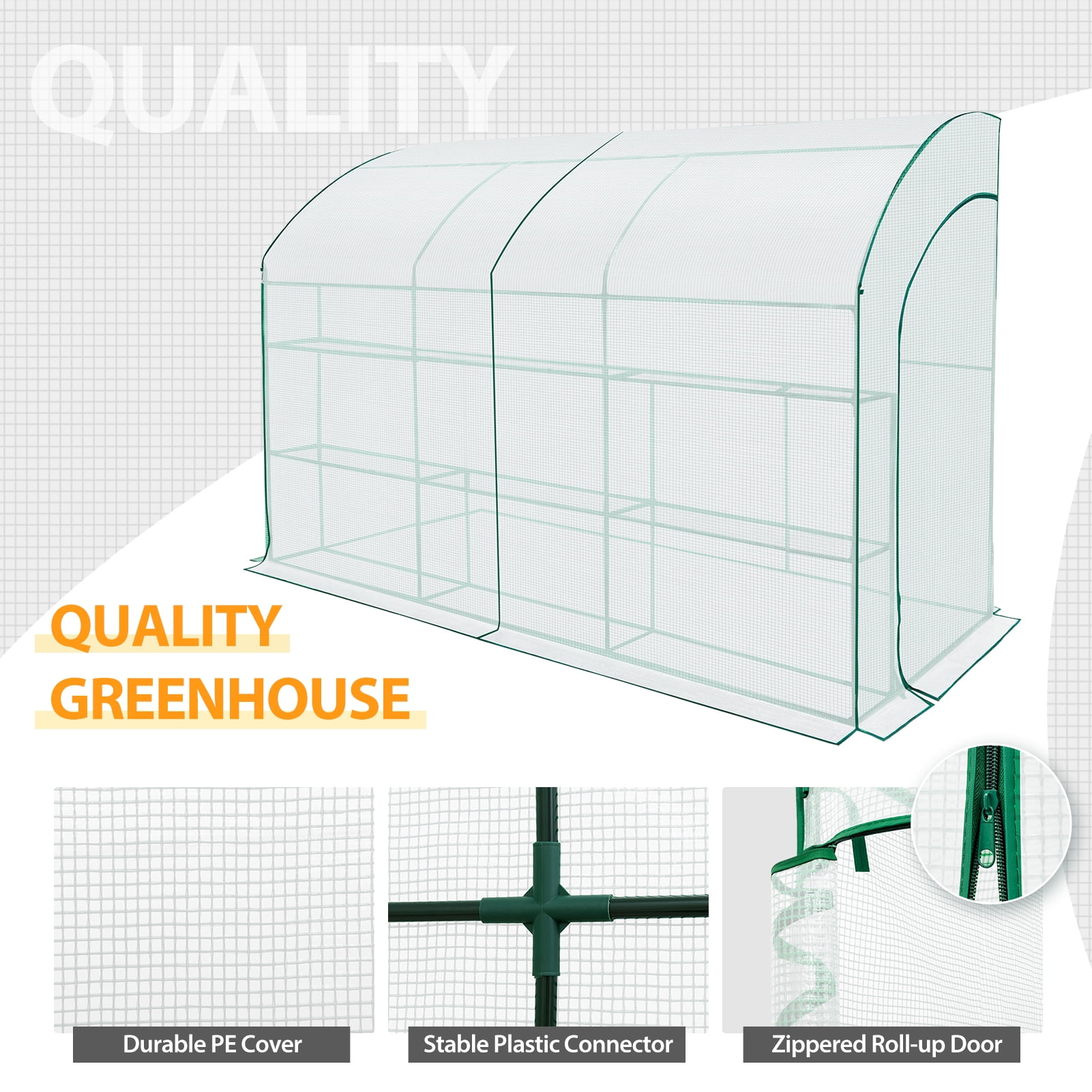 EAGLE PEAK 10x5x7ft Outdoor Lean to Walk-in Greenhouse with Shelf, White