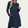 thumbnail image 4 of Byworldtasic Women's Knit Dress Long Sleeve Casual Crew Neck Tunic Dresses with Pockets Button Side Fall Winter Trendy Dress, 4 of 9