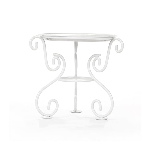 Rustproof Vintage Metal Plant Stand Elegant Indoor Outdoor Flower Pot Holder for Living Room Balcony Garden Patio Sturdy 3 Leg Design for Stability Perfect for Small Spaces,White
