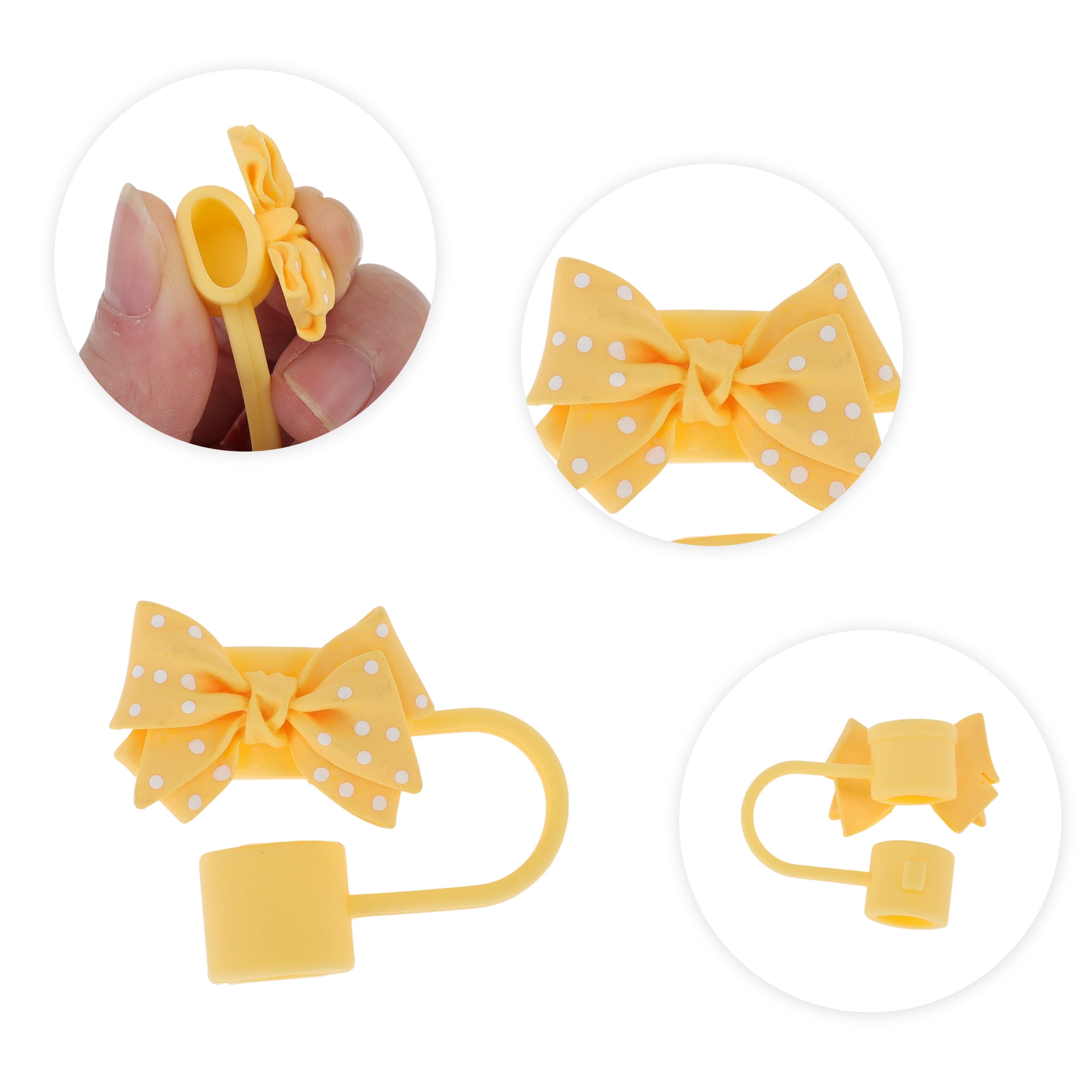 Unique Bargains Spotted Butterfly Silicone Straw Cover Cap Set of 4 Yellow