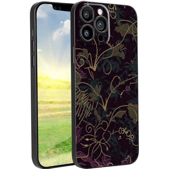 Compatible with iPhone 13 Pro Max Phone Case, Gold-Floral-Dark-Grunge-Academia-aesthetic-6 Case Men Women, Flexible Silicone Shockproof Case for iPhone 13 Pro Max