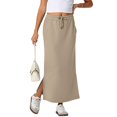 thumbnail image 2 of Women’s Midi Skirt with Elastic Waistband Drawstring and Side Slit Casual Straight Fit Soft Fabric Suitable for Daily Wear Khaki S, 2 of 8