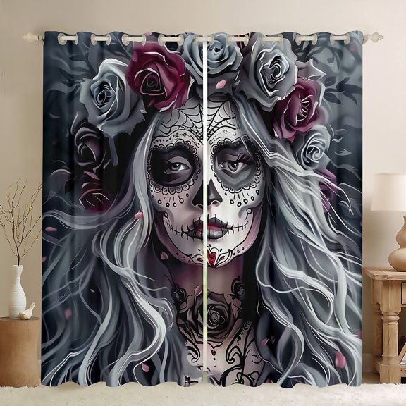 jejeloiu Gothic Horror Art Curtains Pack of 2 (42x84 Each),Dark Aesthetic Curtains Blackout,Spooky Halloween Bedroom Curtains For Girls Boys,Luxury Bedroom Decor