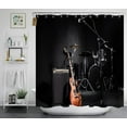 thumbnail image 3 of 4PCS Music Shower Curtain Set, Guitar Drum Kit Musical Instrument Music Band Modern Cool Teenage Boys Men Bathroom Decor, Waterproof Fabric Black Shower Curtain, Non-Slip Bath Mat Toilet Rug, 3 of 7