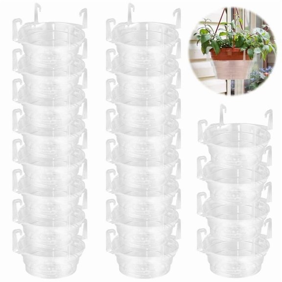 EUWBSSR 20 Pcs 10in Hanging Plant Water Catcher Reusable Plant Tray Saucer Transparent Plastic Hanging Basket Drip Pan with Hook for Indoor and Outdoor Use