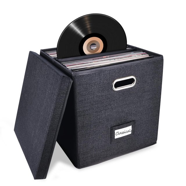 Caja de almacenamiento de discos de vinilo ZEDKEHO negra con capacidad para más de 50 discos