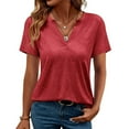 thumbnail image 2 of Women’s V-Neck T-Shirt Summer Loose Short Sleeve Tops Fashion Casual Versatile Basic Tee,Red,XXL, 2 of 9