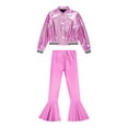 thumbnail image 4 of TiaoBug Kids Girls Sparkly Metallic Hip Hop Dance 2Pcs Outfits Long Sleeve Jacket Flared Pants Dancewear Pink 12, 4 of 7