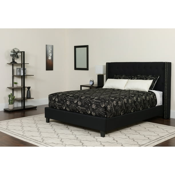 Flash Furniture Riverdale King Size Tufted Upholstered Platform Bed In Black Fabric Com Flash Furniture Riverdale King Size, Black Upholstered King Bed Set